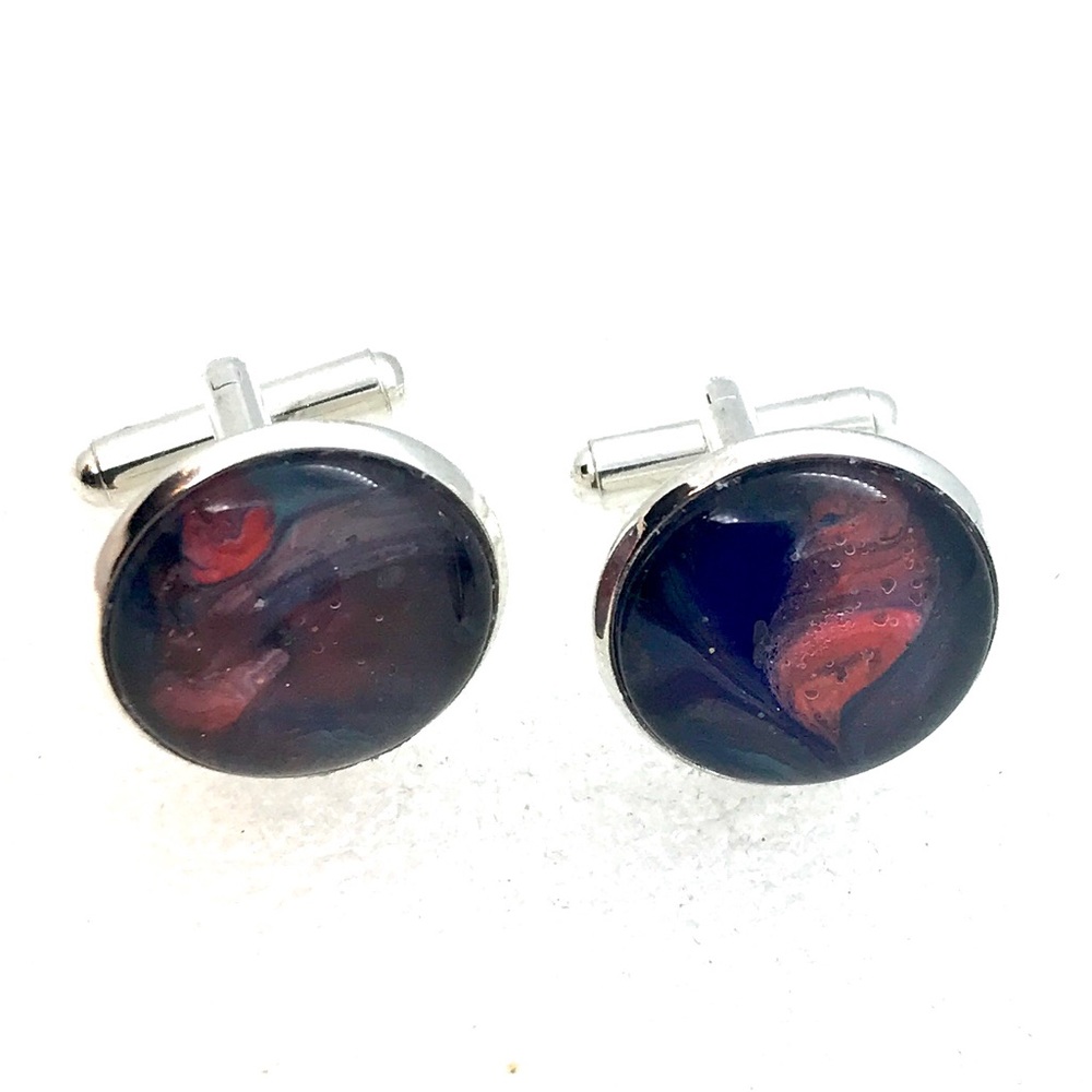 Cufflinks silver plated handcrafted glass